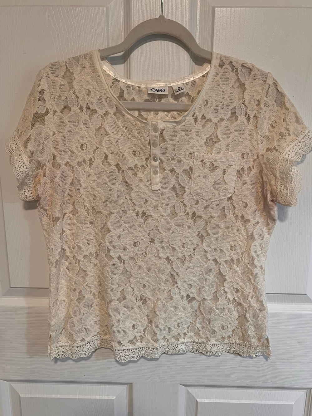 Coquette Cottagecore Cream Lace Henley Women Top